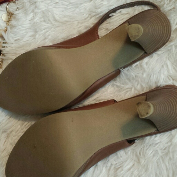 Cognac Leather Sling Back Open Toe Heels sz 8 - Picture 4 of 5